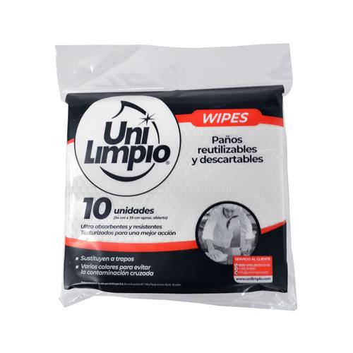 WIPES UNILIMPIO (AUT) 39 X 34 CM COLOR BLANCO PAQ. X 10 UNDS PACA 12 UNDS